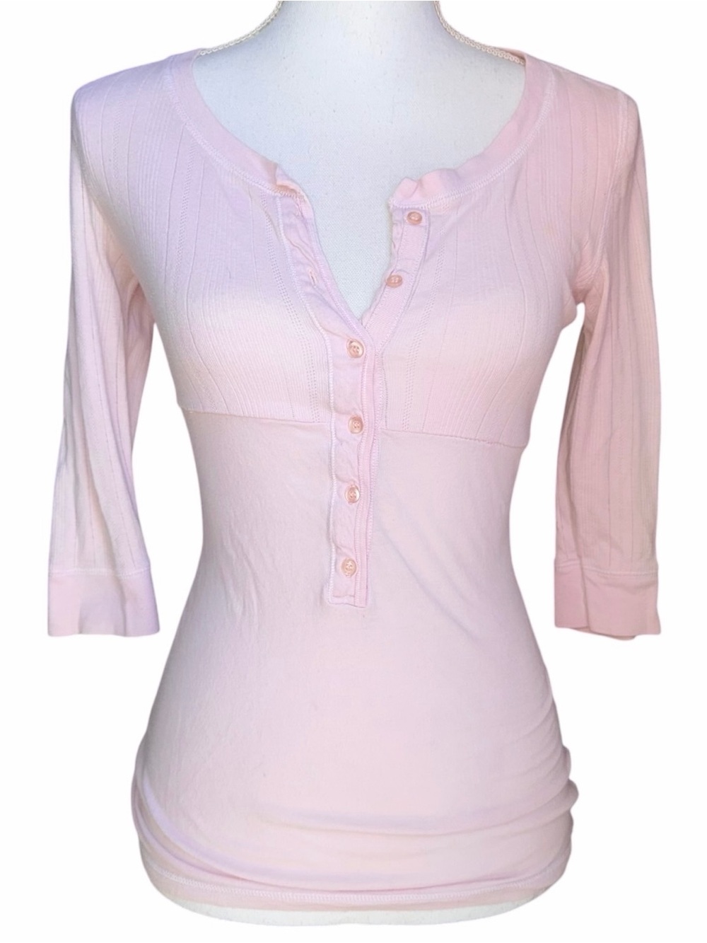 Y2K Aeropostale Henley 3/4 Sleeve Baby Pink Top